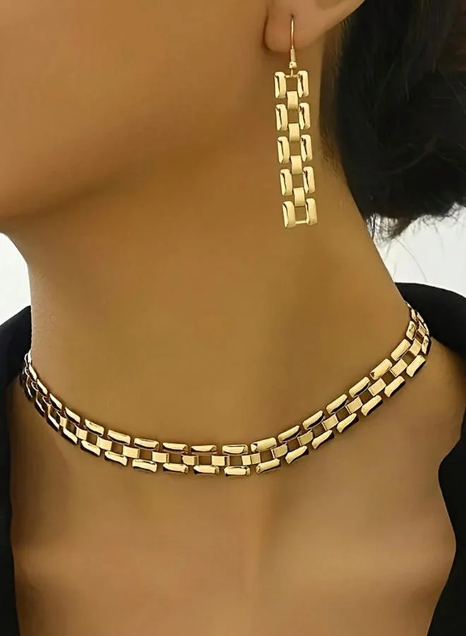 Take Two Gold Geometric Link Necklace and Earring Set